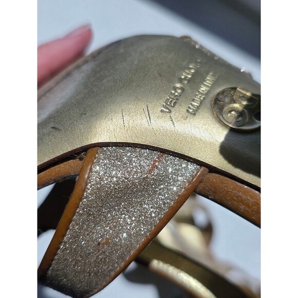 Dolce & Gabbana Sparkle Gold Strappy Open-Toe Heels with T-Strap 10.5 - Picture 7 of 12